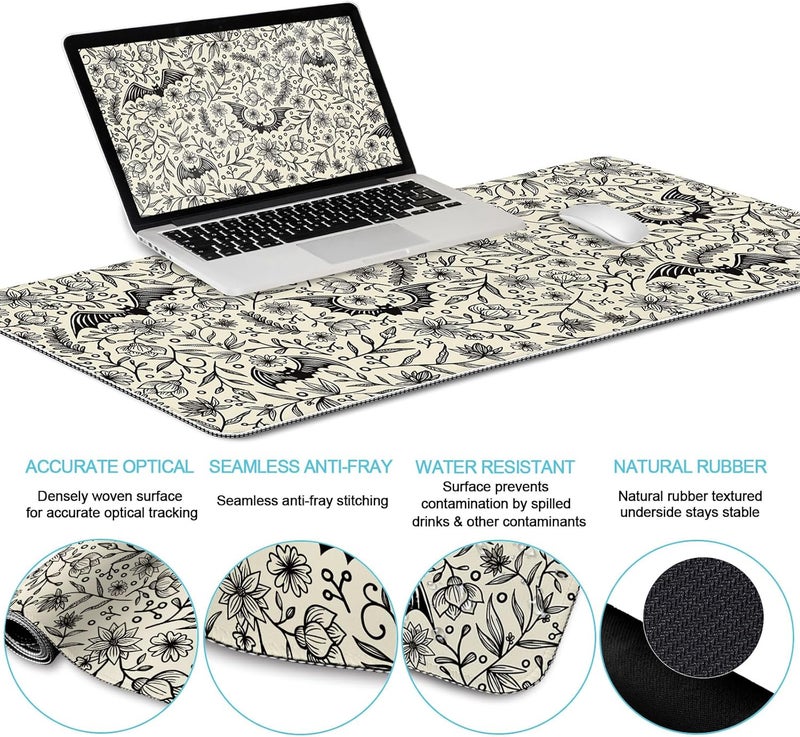 LIMKRIAN Goth Bat Mouse Pad Set Large Desk Mat for Desktop, Ergonomic Mouse Pad with Wrist Rest for Gaming, Keyboard Mat Wrist Support Cup Coaster Set, Gothic Office Desk Accessories Decor Supplies - Image 3